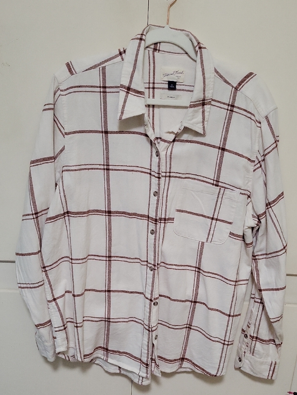 Women's White Plaid Button-Up Shirt - Casual Long Sleeve Flannel
